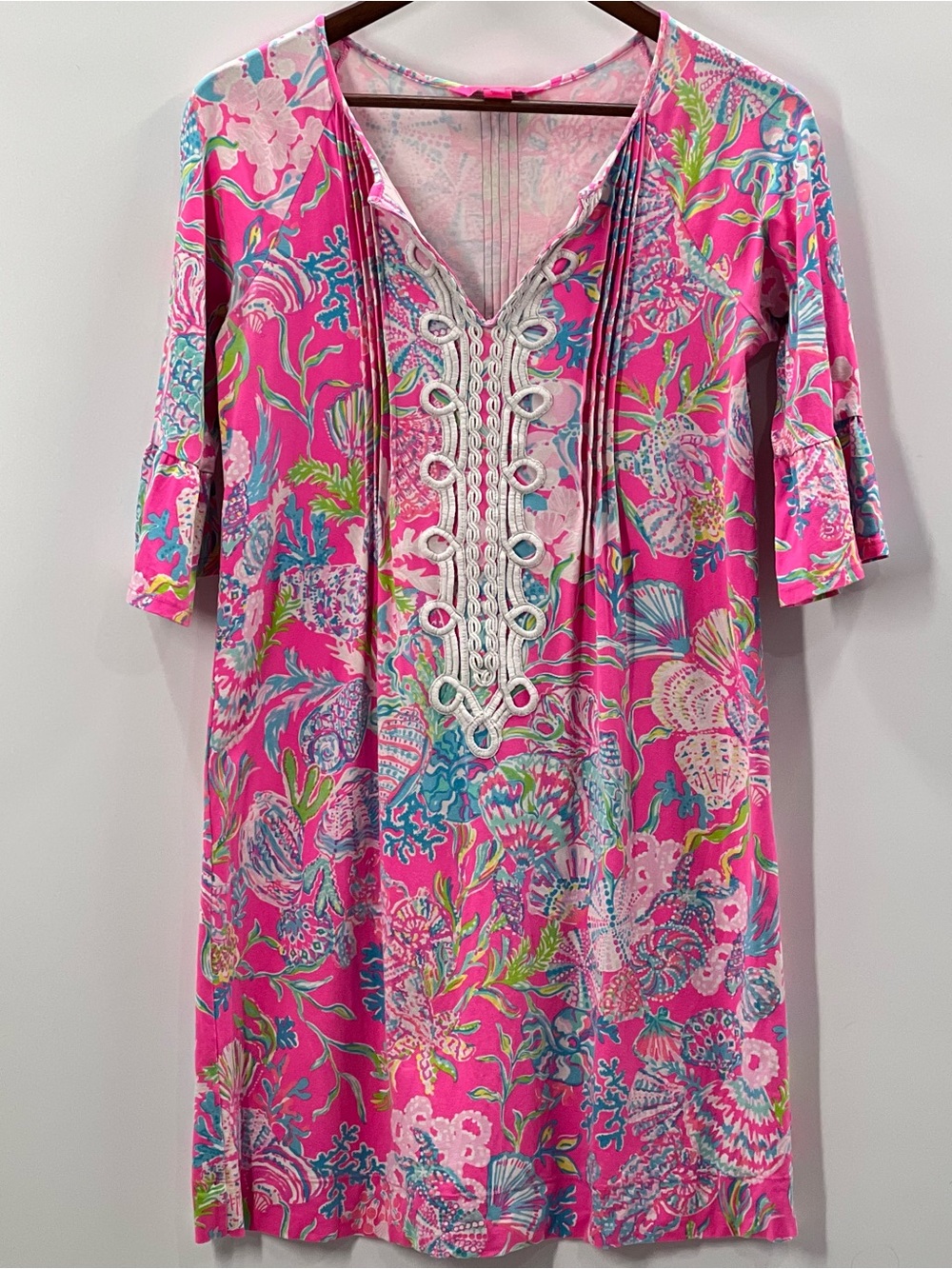 269 Lily Pulitzer Pink Printed Women's Tunic Dress with Embroidered V-Neck